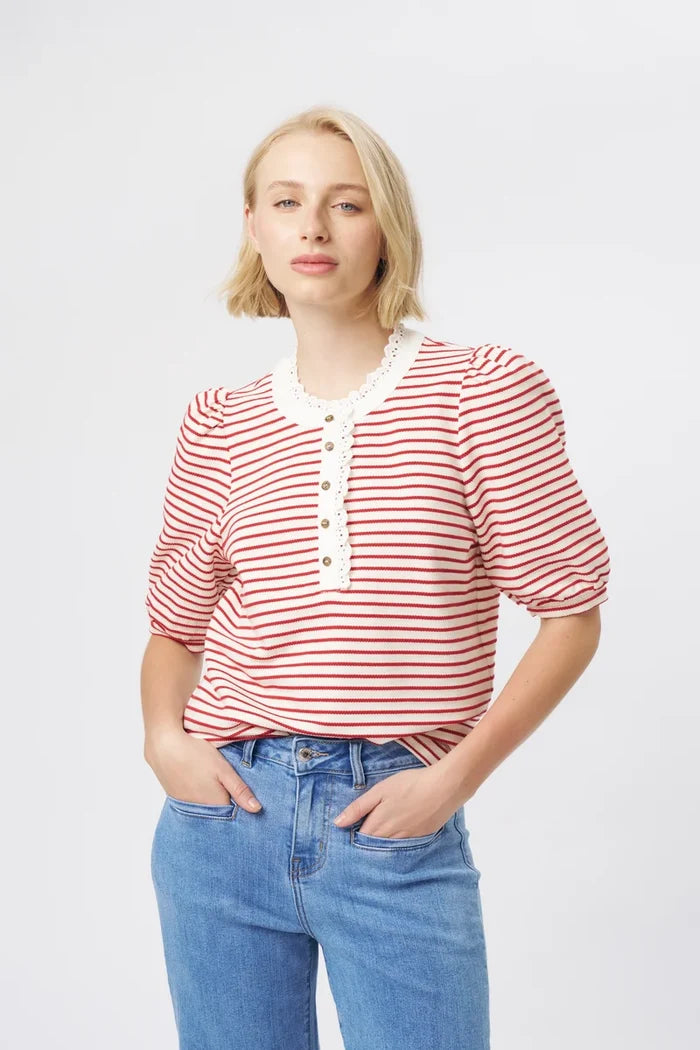 Kireina - Jacqueline Top - White/Red Stripe