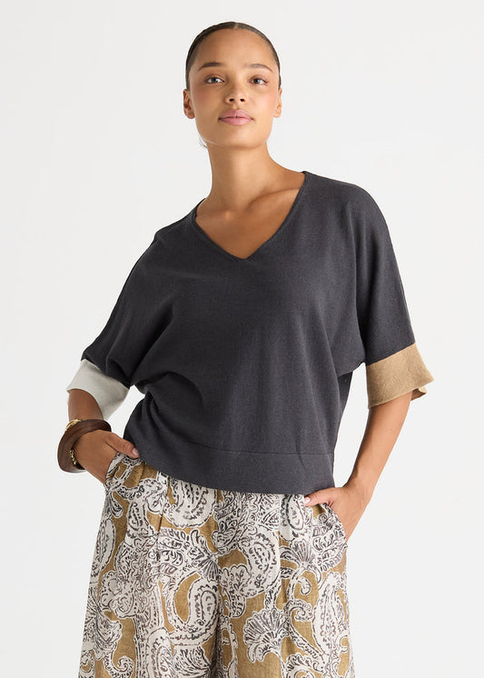 Ld + Co - Contrast Cuff Top - Graphite
