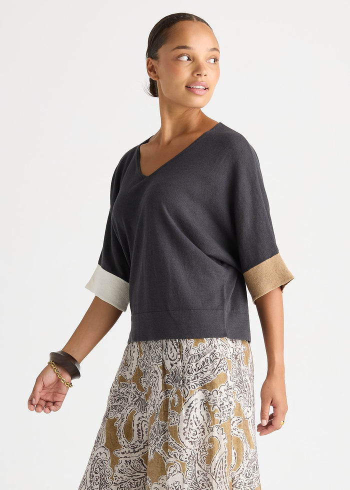 Ld + Co - Contrast Cuff Top - Graphite