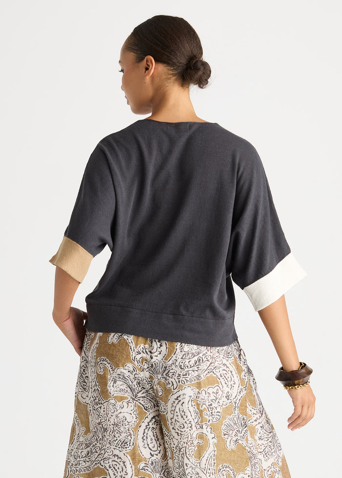 Ld + Co - Contrast Cuff Top - Graphite