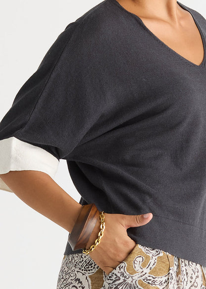 Ld + Co - Contrast Cuff Top - Graphite