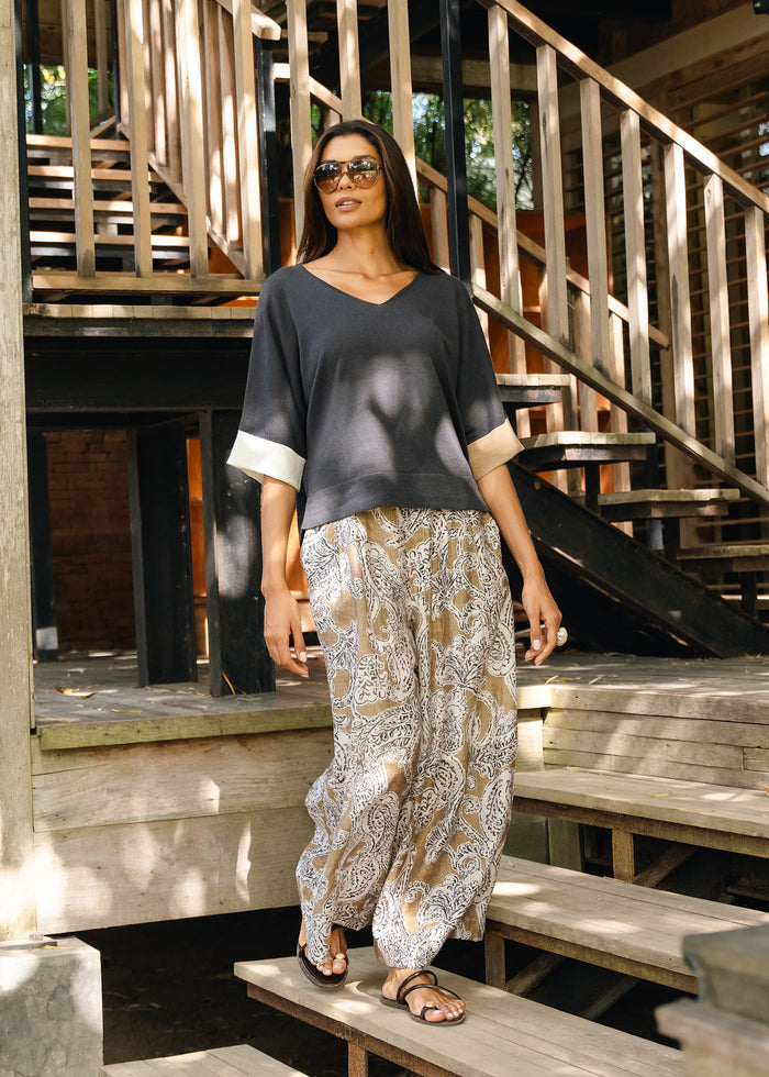Ld + Co - Contrast Cuff Top - Graphite