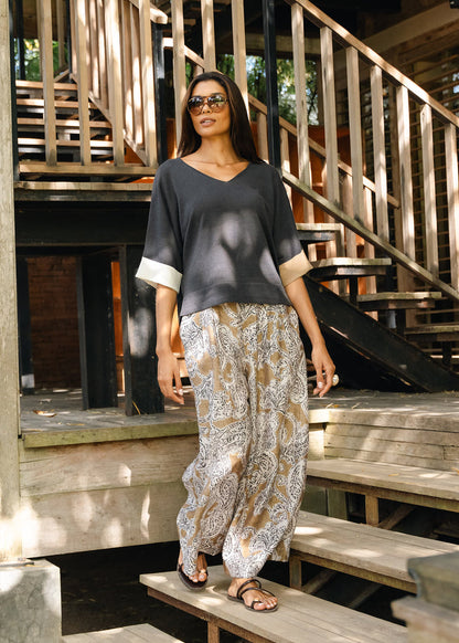 Ld + Co - Contrast Cuff Top - Graphite