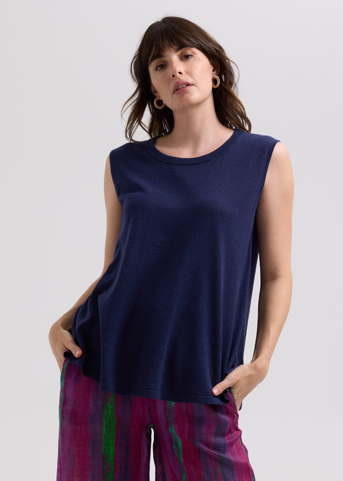 LD & Co. - Linen A-Line Top - Marine (LC7766)
