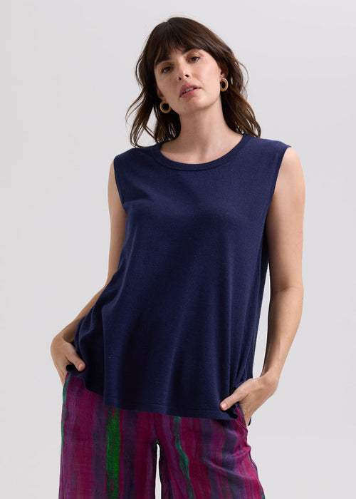 LD & Co. - Linen A-Line Top - Marine (LC7766)