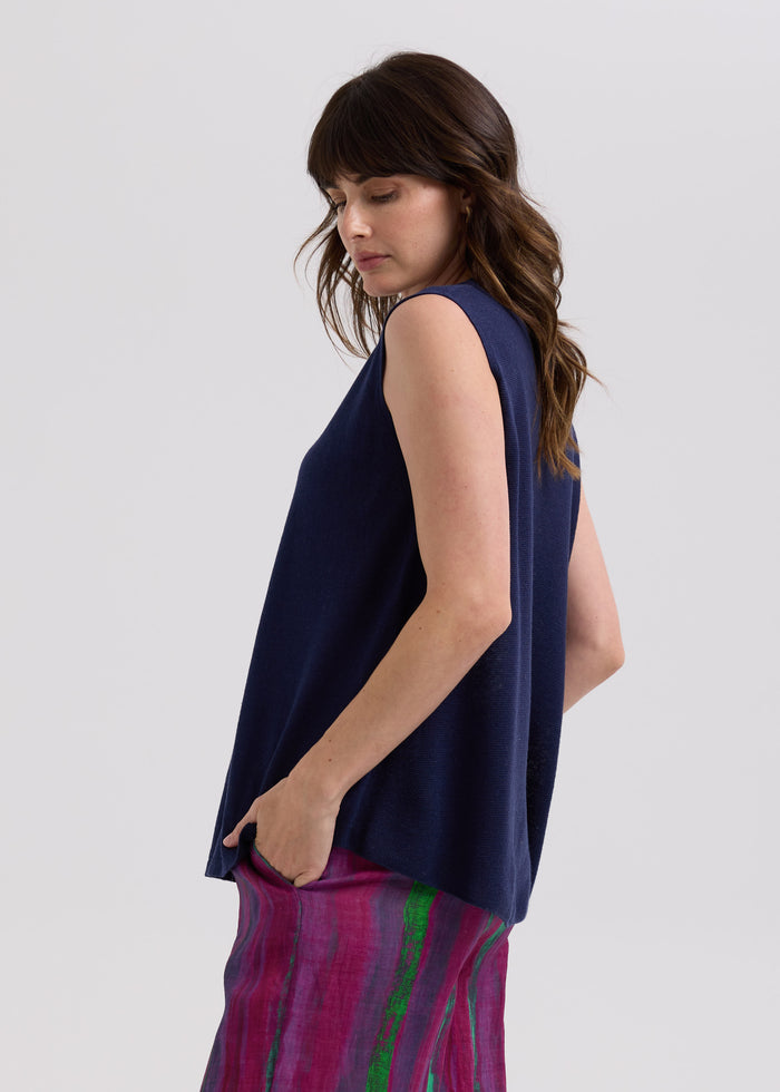 LD & Co. - Linen A-Line Top - Marine (LC7766)