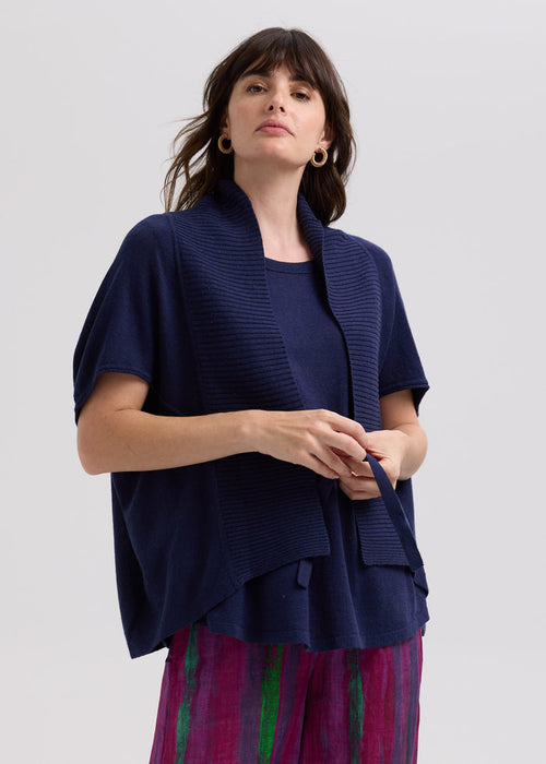 LD & Co - Linen Tie Cardigan - Marine (LC7768)