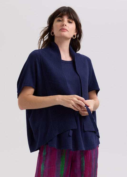 LD & Co - Linen Tie Cardigan - Marine (LC7768)