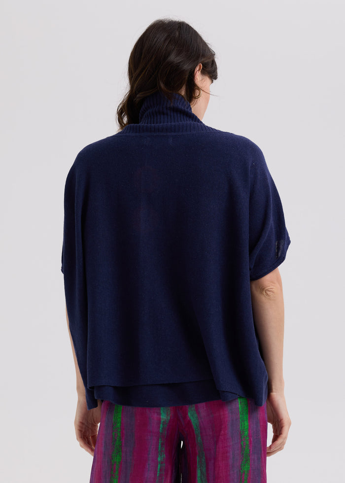 LD & Co - Linen Tie Cardigan - Marine (LC7768)