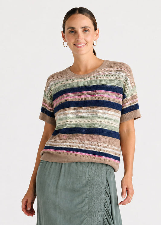 Ld + Co - Striped Lace Top - Natural