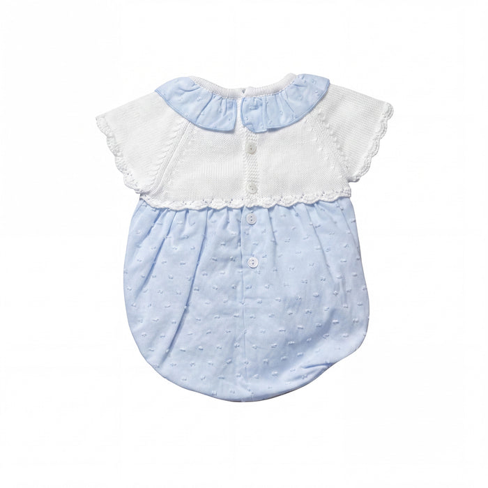 Light Blue Knitted Plumeti with Collar Romper — AGÜ Baby Spanish baby clothes
