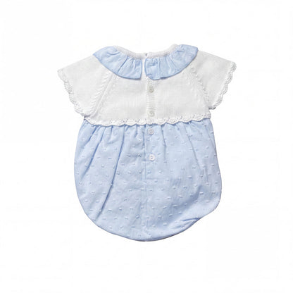 Light Blue Knitted Plumeti with Collar Romper — AGÜ Baby Spanish baby clothes
