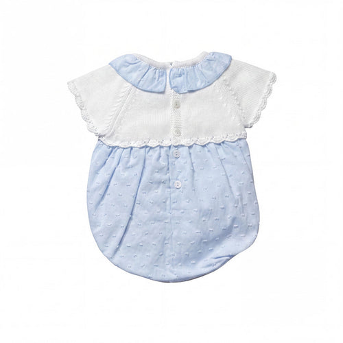 Light Blue Knitted Plumeti with Collar Romper — AGÜ Baby Spanish baby clothes
