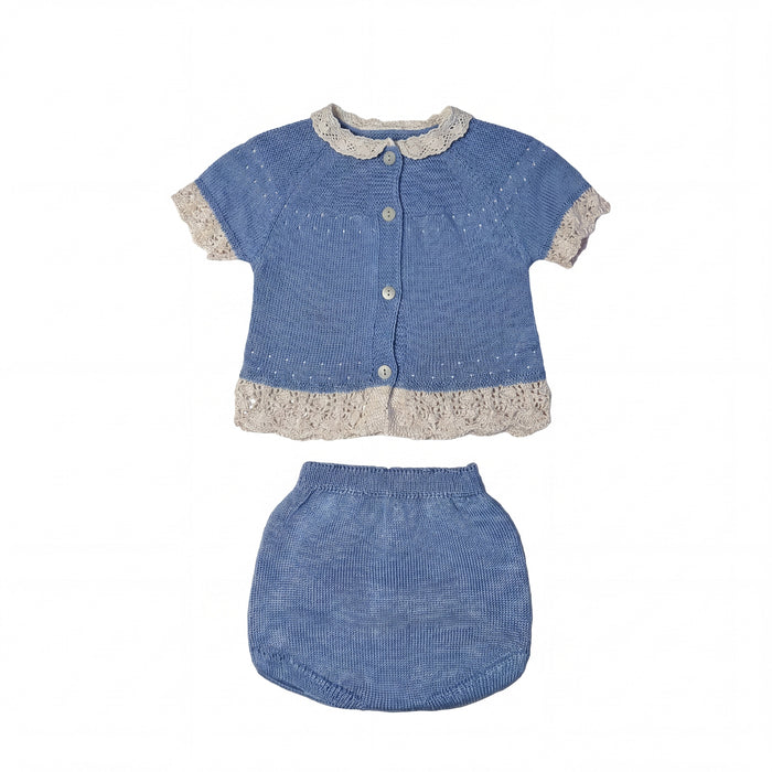 Light Blue with Lace Blouse & Bloomers — view 3 — handcrafted in Spain — AGÜ Baby