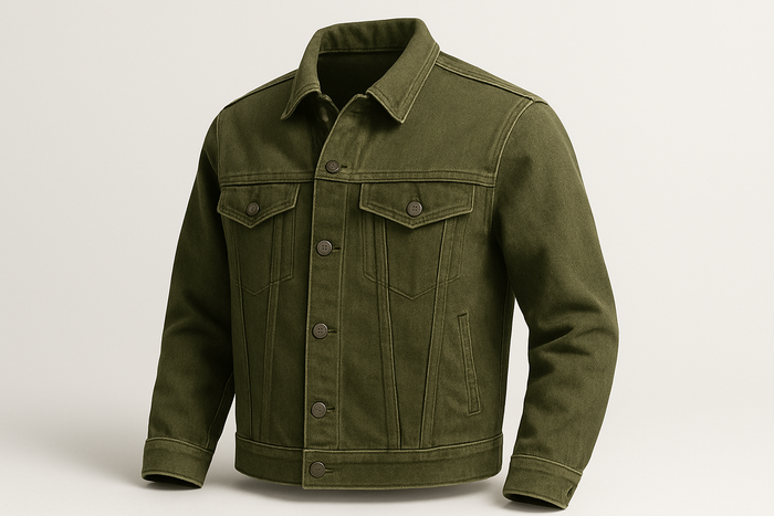 a detailed jacket light background with Medium Weight Cotton Denim - Army Green