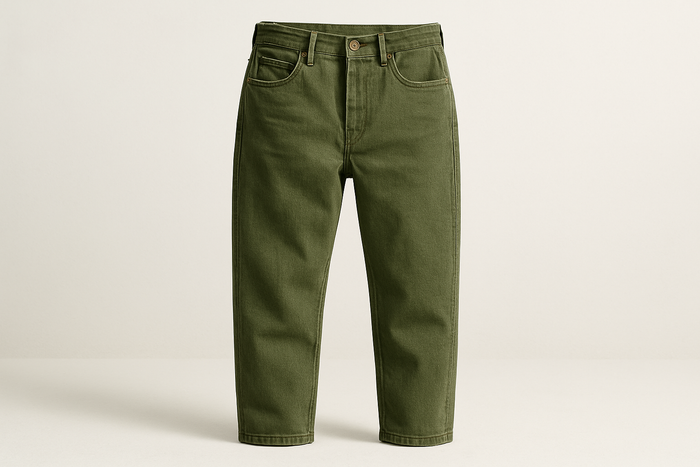 a detailed pants with light background with Medium Weight Cotton Denim - Army Green