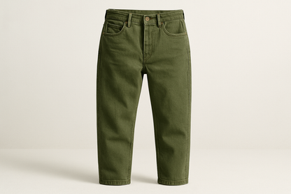a detailed pants with light background with Medium Weight Cotton Denim - Army Green