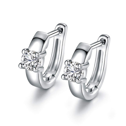 18K White Gold Plated Single Stone Huggie Earring
