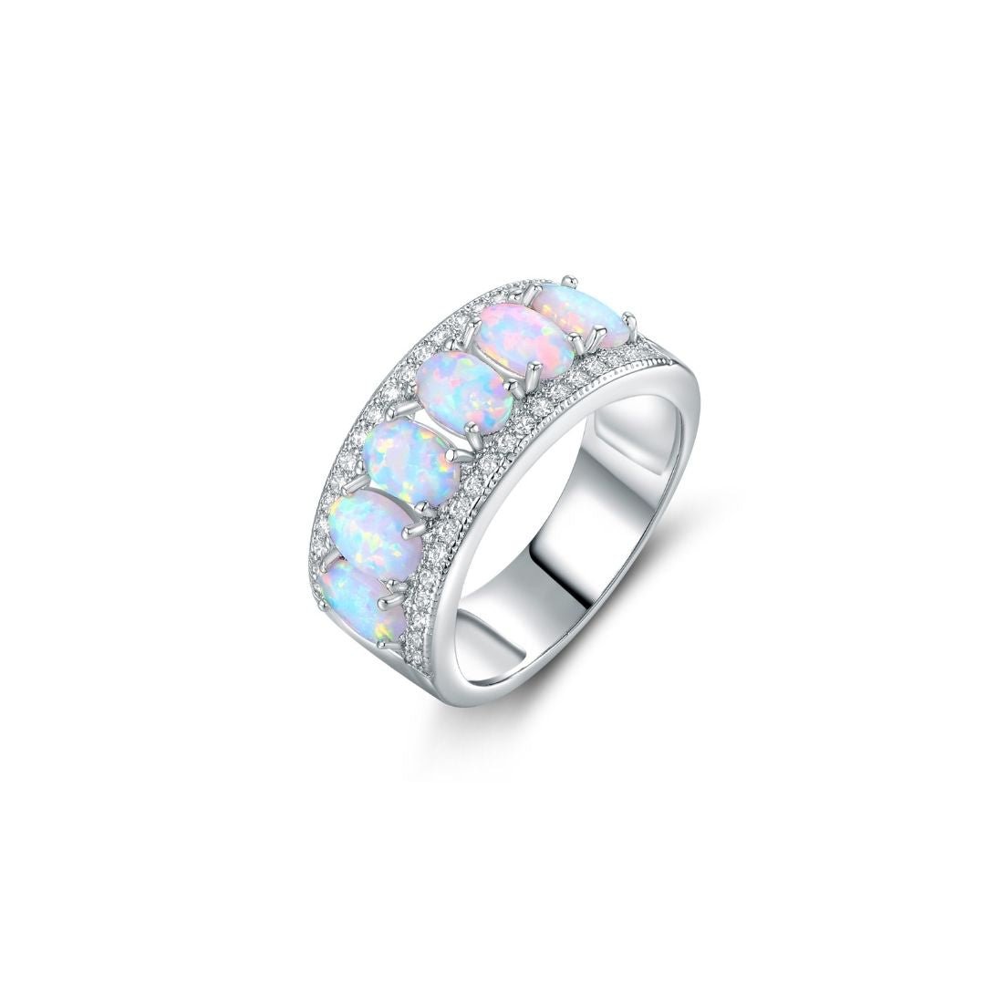 18K White Gold Plated Opal Band Ring