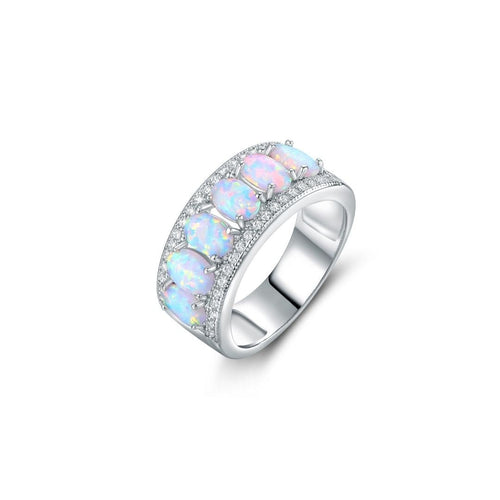 18K White Gold Plated Opal Band Ring