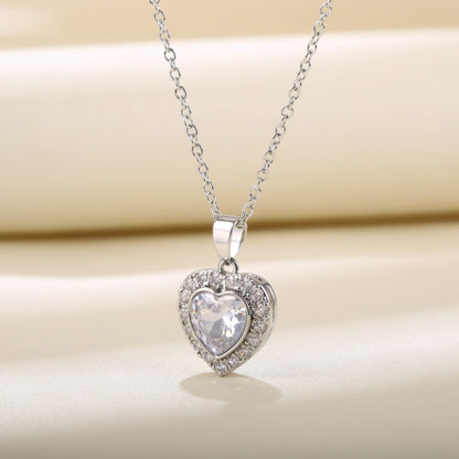 18K White Gold Plated Crystal Heart Necklace