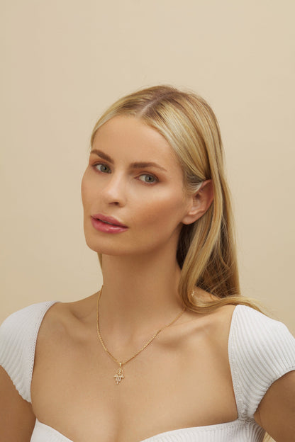 18K Gold Plated Crystal Hamsa Charm Necklace