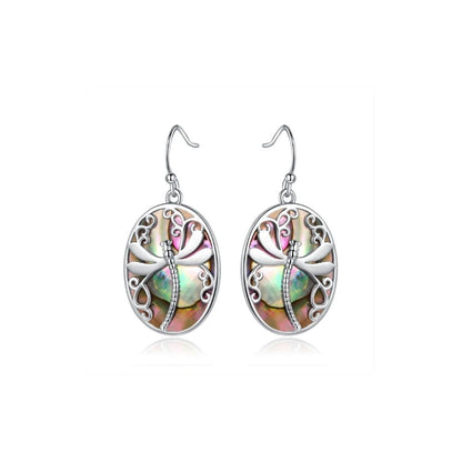 18K White Gold Plated Abalone Dragonfly Earrings