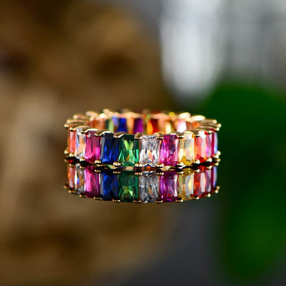 18K Gold Plated Emerald Cut Crystal Ring