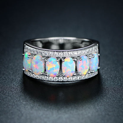 18K White Gold Plated Opal Band Ring