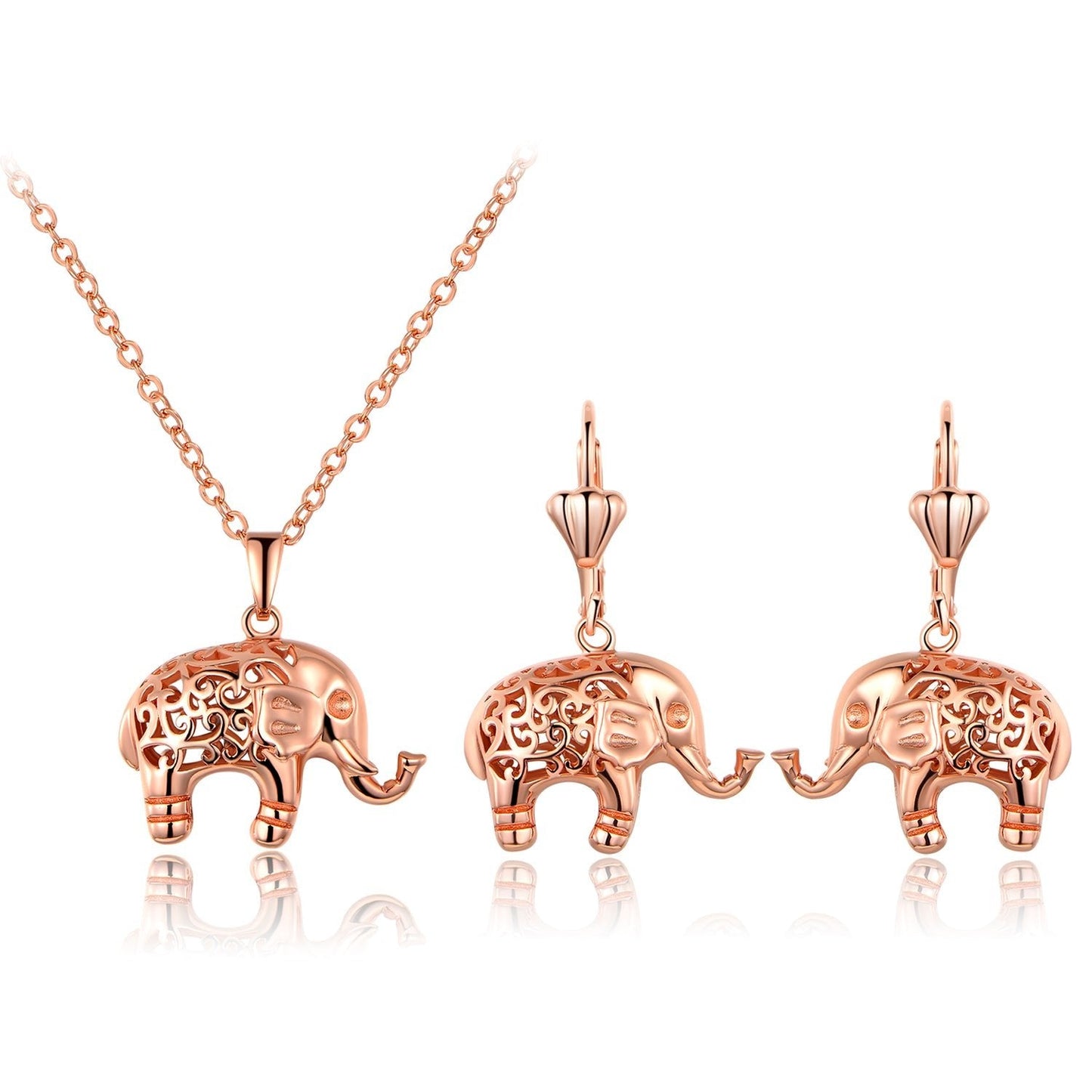 18K Gold Plated Good Luck Elephant Necklace and Earring Set
