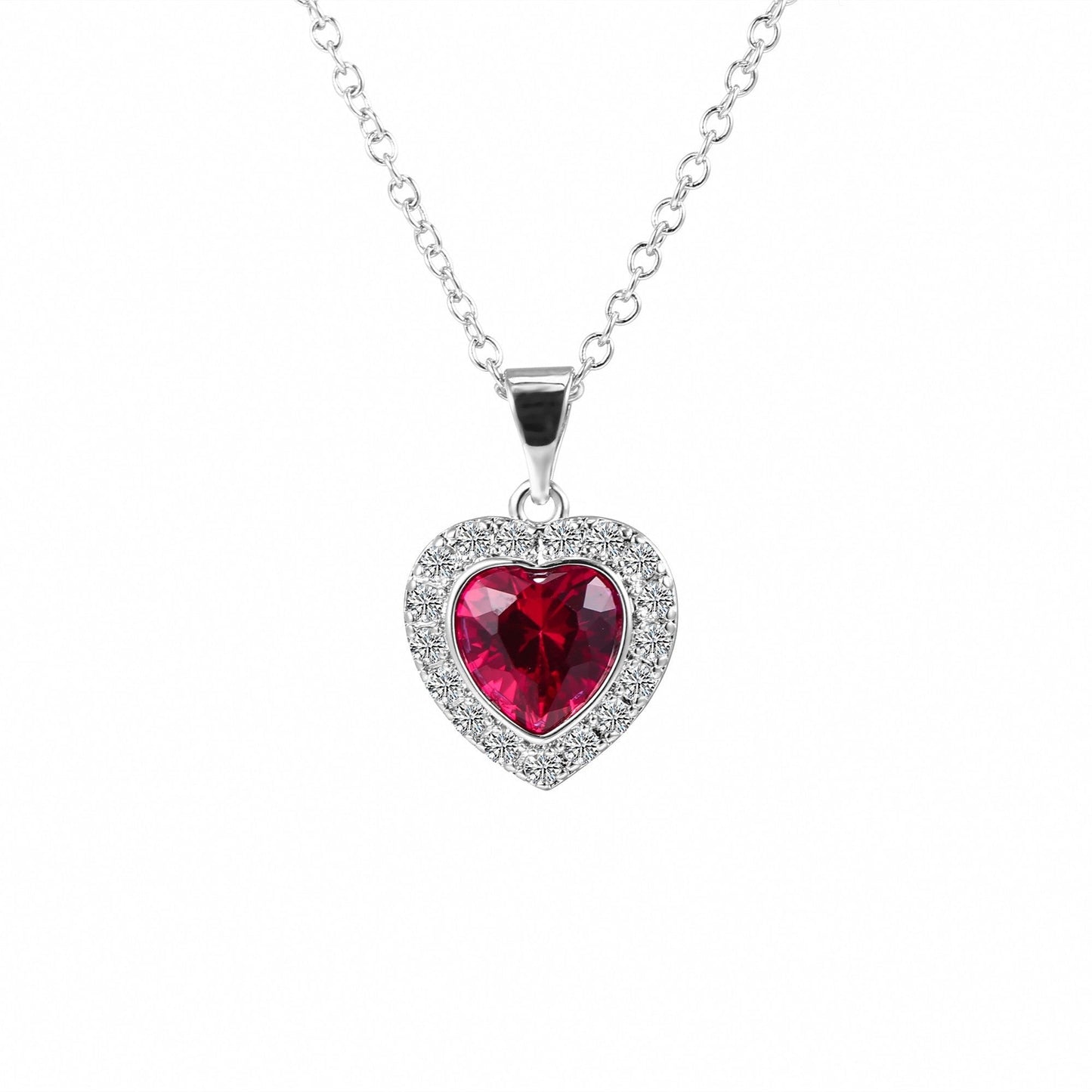 18K White Gold Plated Crystal Heart Necklace