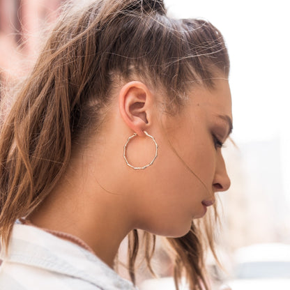 18K Gold Plated Bamboo Hoop Earrings