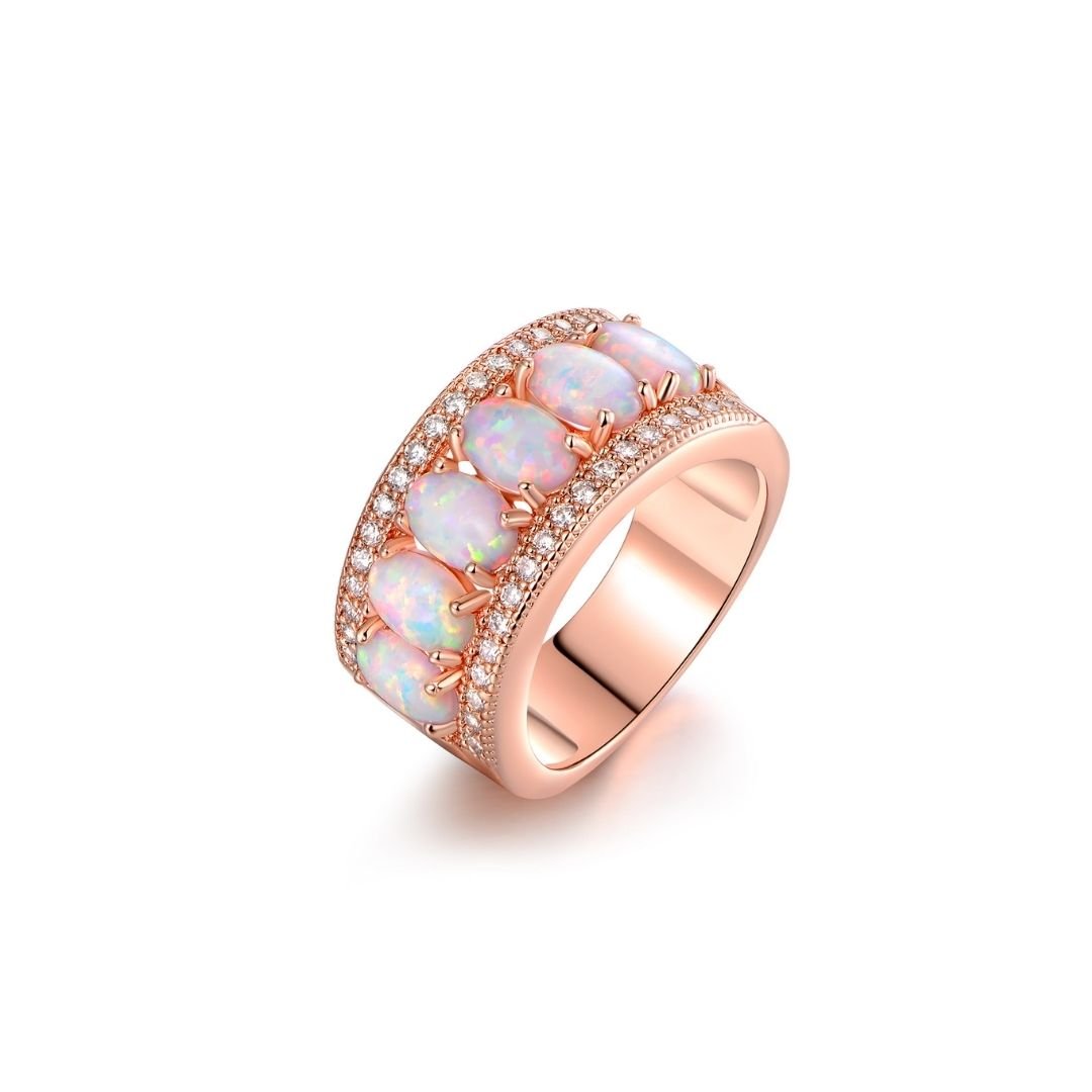 18K White Gold Plated Opal Band Ring