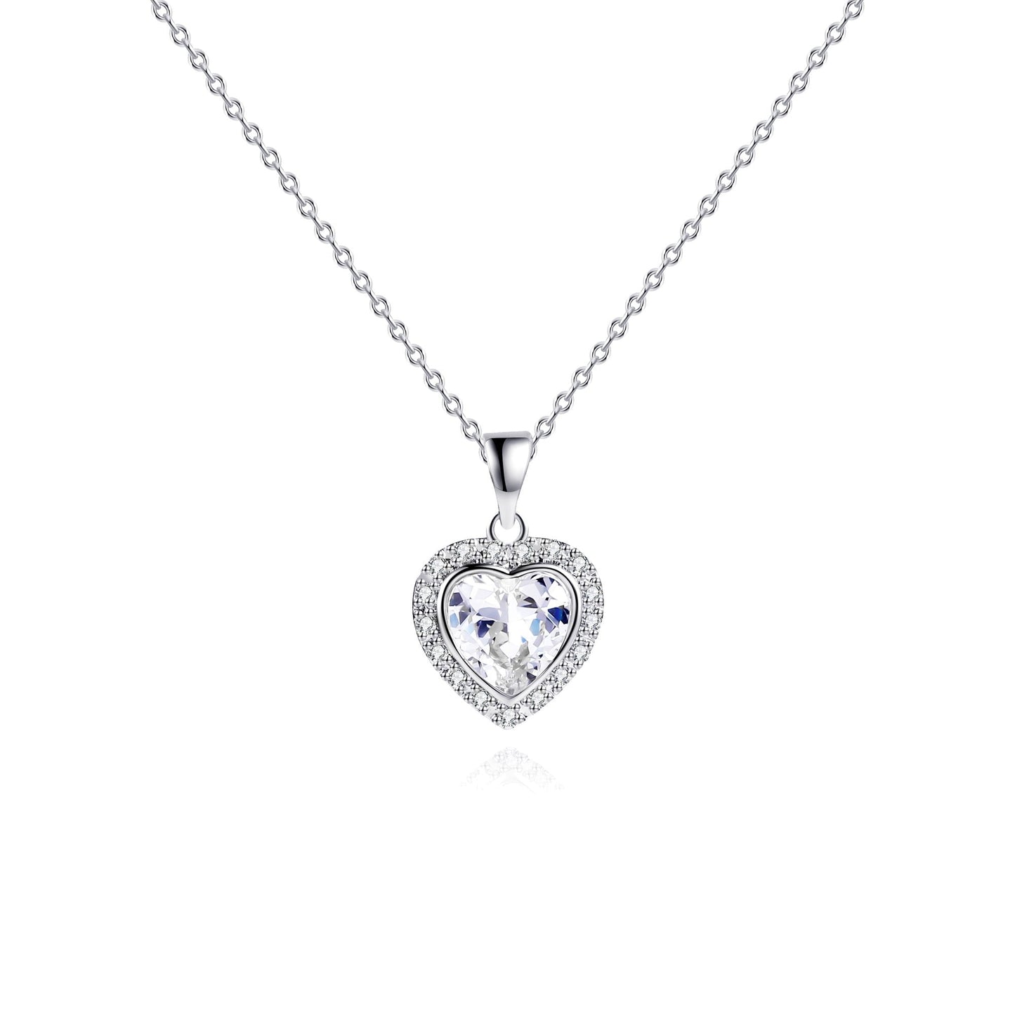 18K White Gold Plated Crystal Heart Necklace