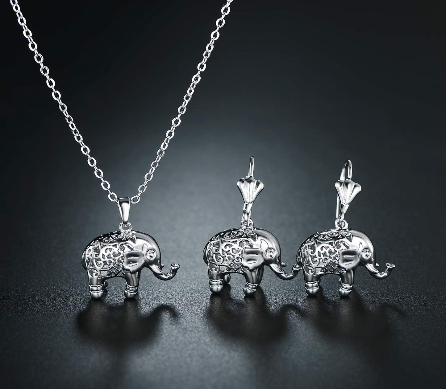 18K Gold Plated Good Luck Elephant Necklace and Earring Set