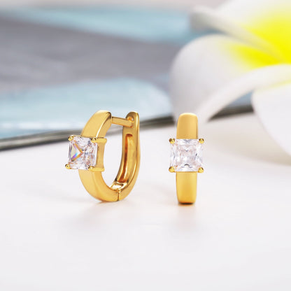 18K Gold Plated Square Cut Crystal Huggie Earrings