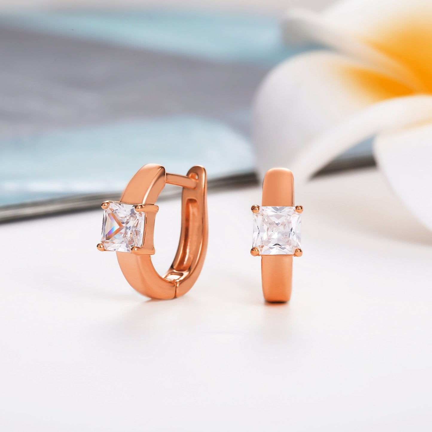 18K Gold Plated Square Cut Crystal Huggie Earrings