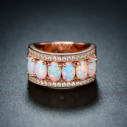 18K White Gold Plated Opal Band Ring