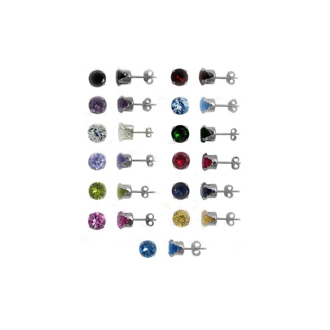 18K White Gold Plated 12 Pack Birthstone Stud Earrings