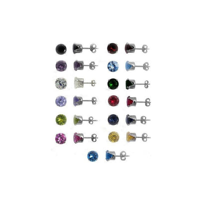 18K White Gold Plated 12 Pack Birthstone Stud Earrings