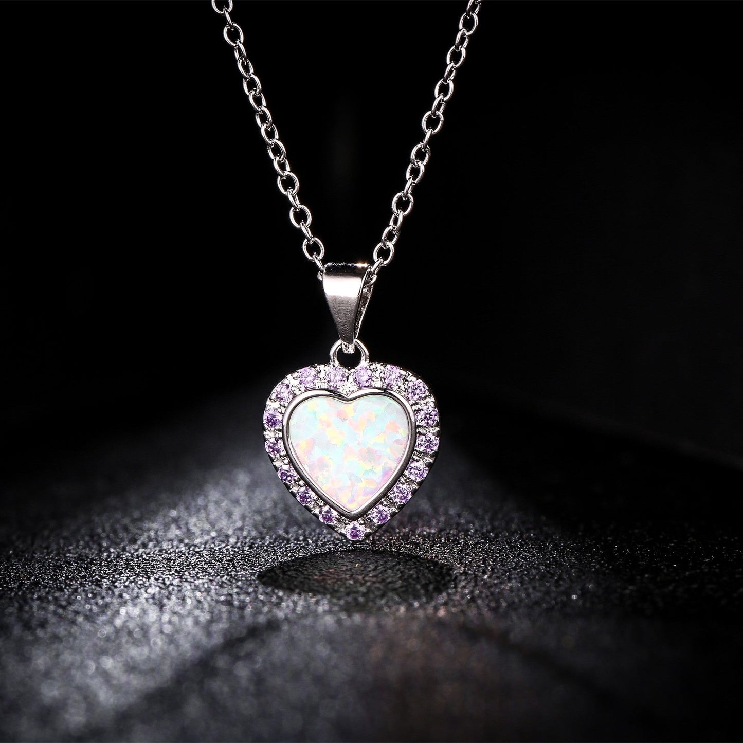 18K White Gold Plated Crystal Heart Necklace
