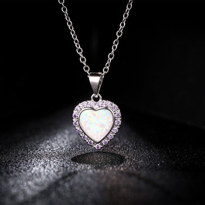 18K White Gold Plated Crystal Heart Necklace