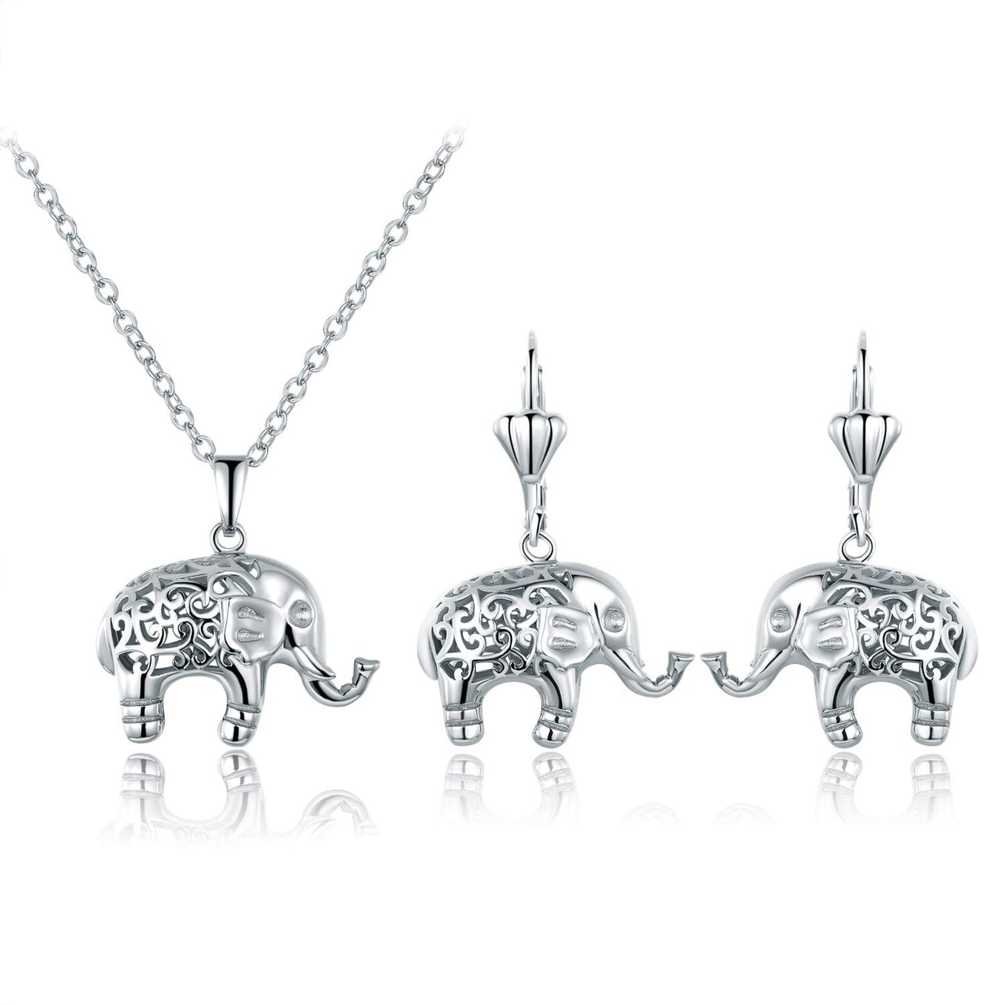 18K Gold Plated Good Luck Elephant Necklace and Earring Set