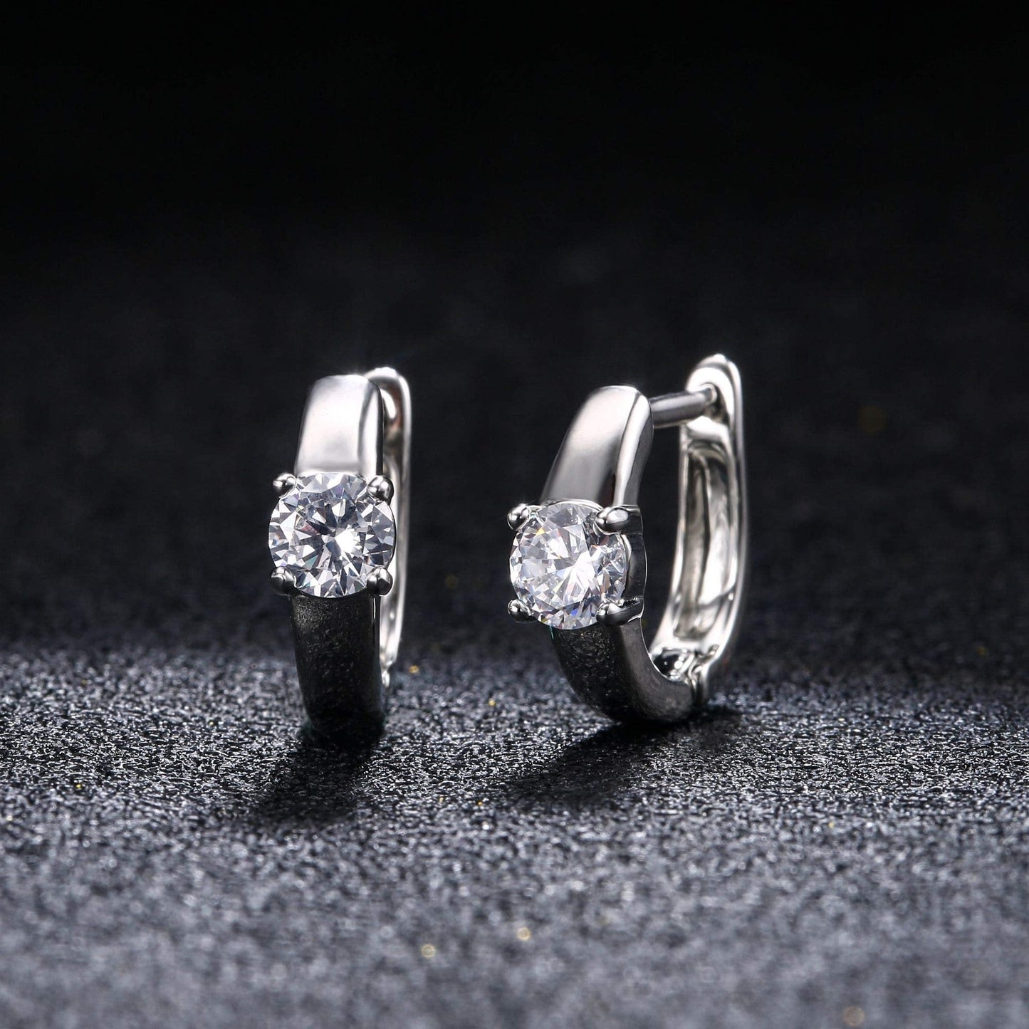 18K White Gold Plated Single Stone Huggie Earring