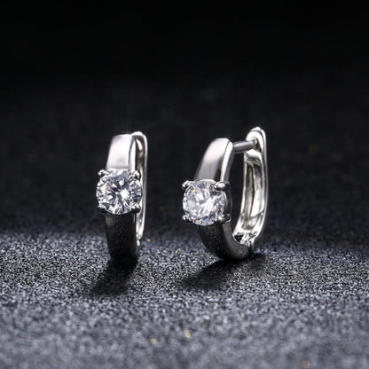 18K White Gold Plated Single Stone Huggie Earring