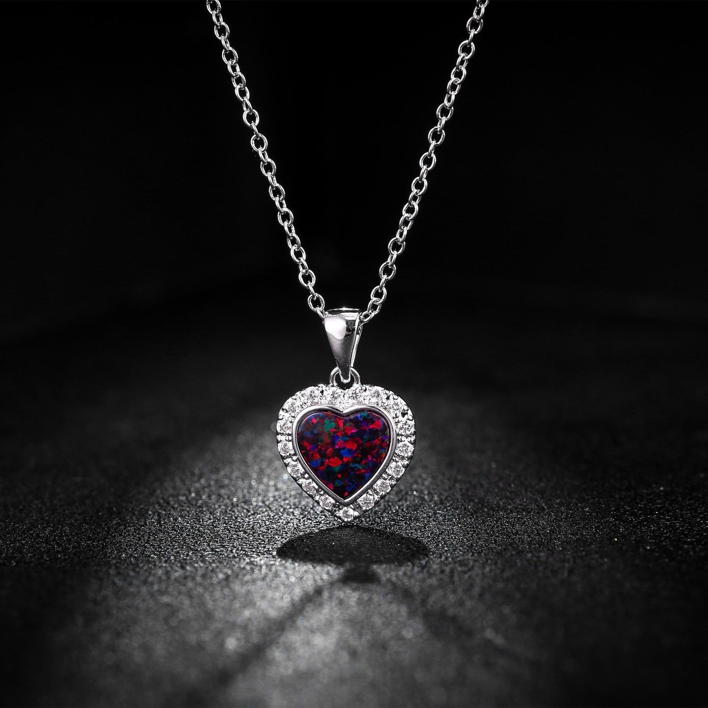 18K White Gold Plated Crystal Heart Necklace
