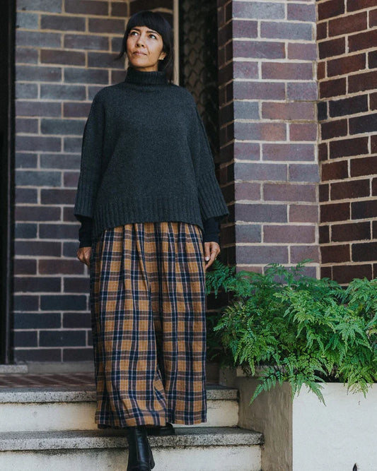 Montaigne - French Linen Culottes - Blue Tweed Check