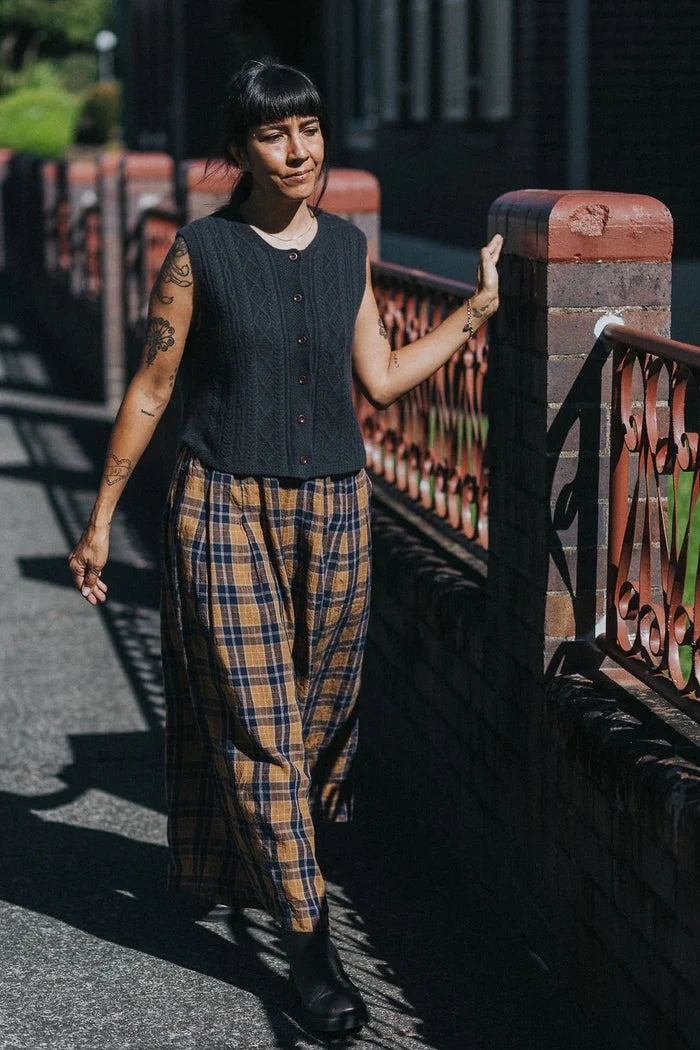 Montaigne - French Linen Culottes - Blue Tweed Check