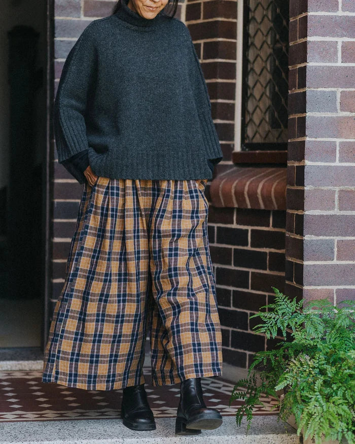 Montaigne - French Linen Culottes - Blue Tweed Check