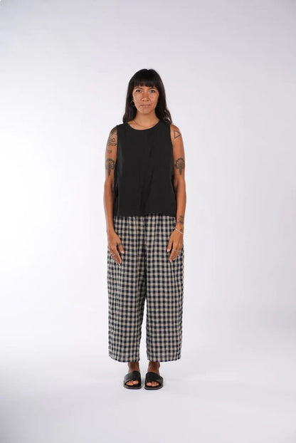 Montaigne - French Linen Pants - Navy Check - MO-044
